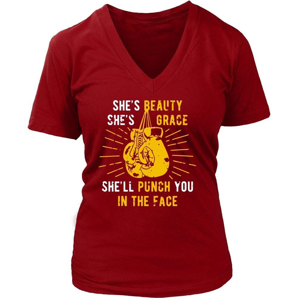 Boxing T Shirt - She's beauty she's grace she'll punch you in the face-T-shirt-Teelime | shirts-hoodies-mugs