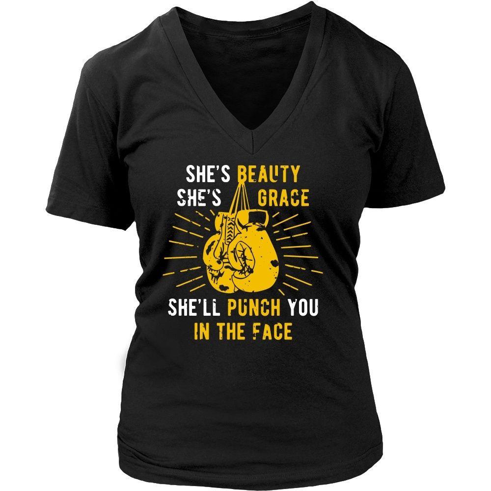 Boxing T Shirt - She's beauty she's grace she'll punch you in the face-T-shirt-Teelime | shirts-hoodies-mugs