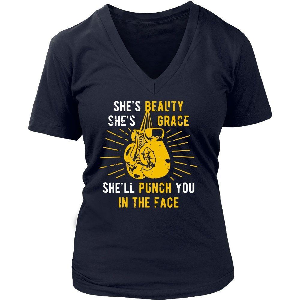 Boxing T Shirt - She's beauty she's grace she'll punch you in the face-T-shirt-Teelime | shirts-hoodies-mugs