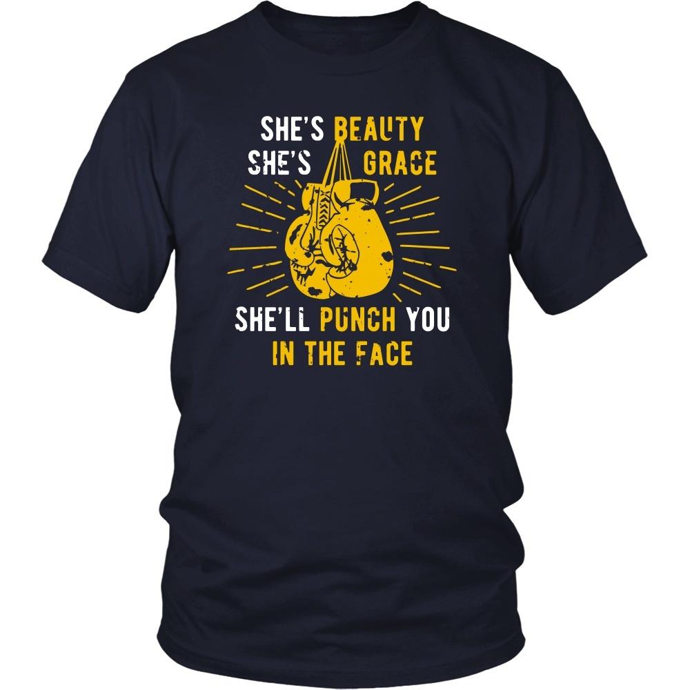 Boxing T Shirt - She's beauty she's grace she'll punch you in the face-T-shirt-Teelime | shirts-hoodies-mugs