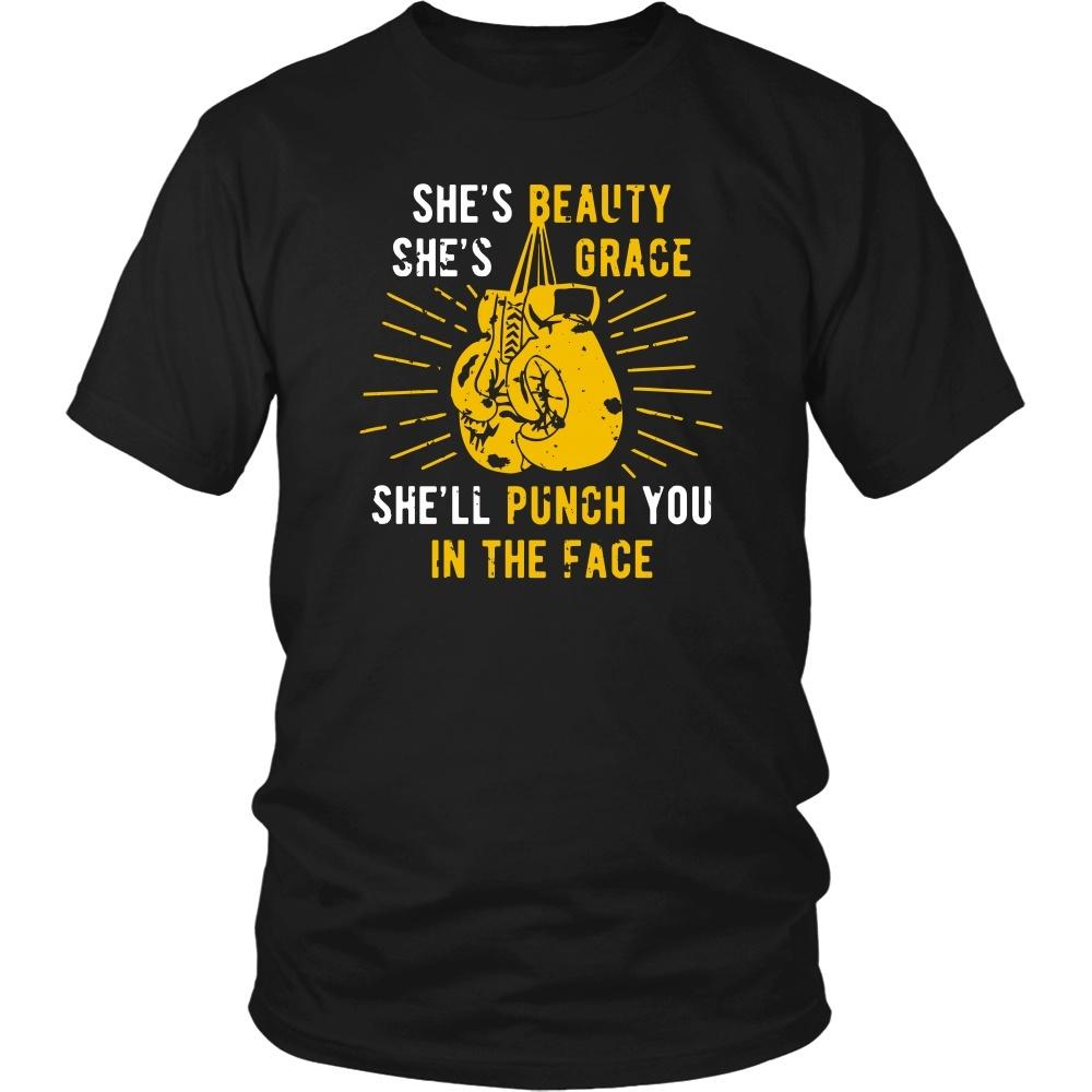 Boxing T Shirt - She's beauty she's grace she'll punch you in the face-T-shirt-Teelime | shirts-hoodies-mugs