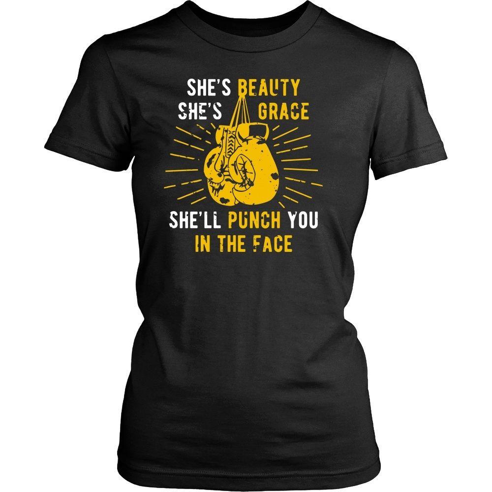 Boxing T Shirt - She's beauty she's grace she'll punch you in the face-T-shirt-Teelime | shirts-hoodies-mugs