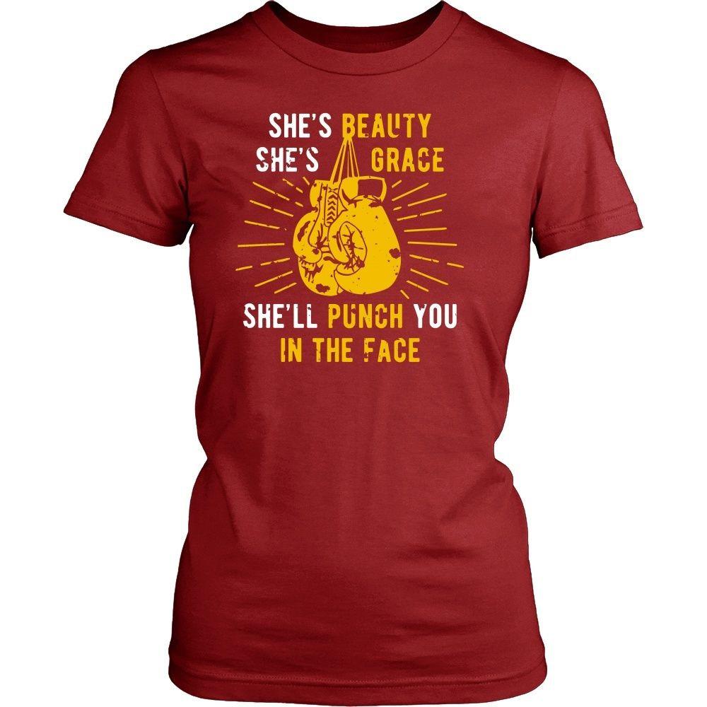 Boxing T Shirt - She's beauty she's grace she'll punch you in the face-T-shirt-Teelime | shirts-hoodies-mugs