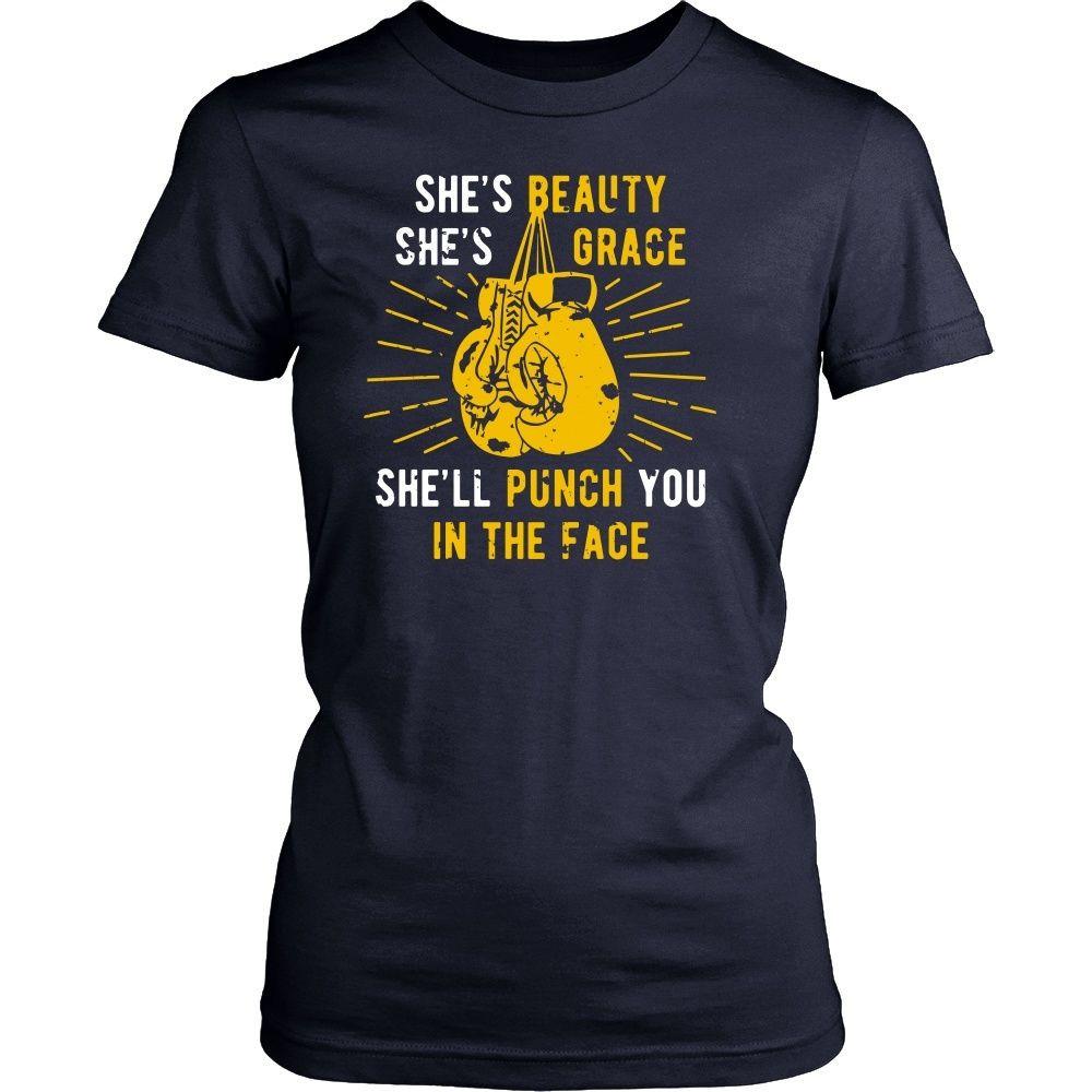 Boxing T Shirt - She's beauty she's grace she'll punch you in the face-T-shirt-Teelime | shirts-hoodies-mugs