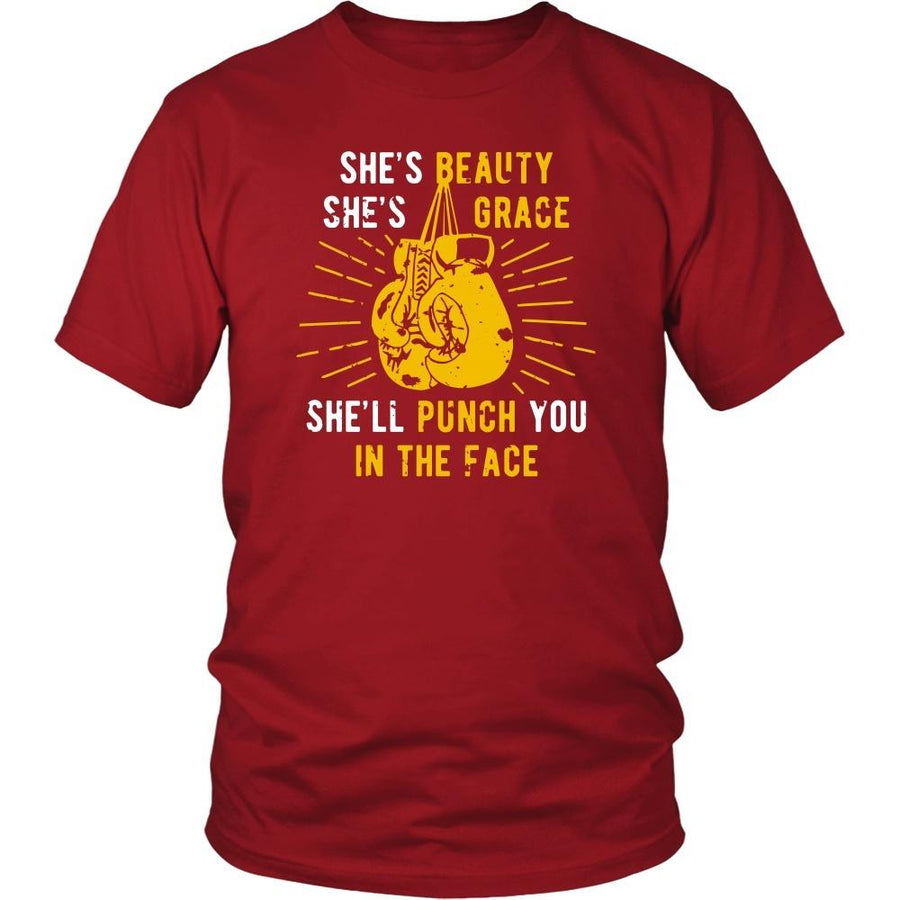 Boxing T Shirt - She's beauty she's grace she'll punch you in the face-T-shirt-Teelime | shirts-hoodies-mugs