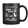 Cats I Just Want To Drink Beer And Pet My Cat 11oz Black Mug-Drinkware-Teelime | shirts-hoodies-mugs