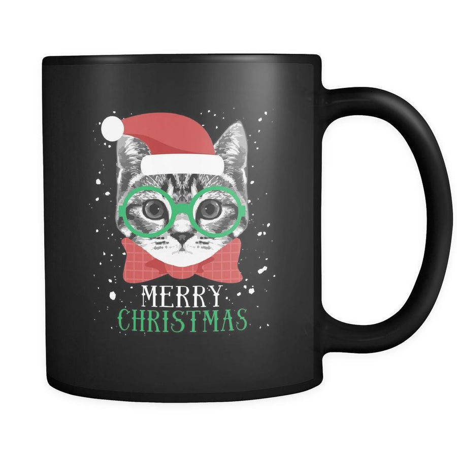 Christmas Merry Christmas Cat 11oz Black Mug-Drinkware-Teelime | shirts-hoodies-mugs