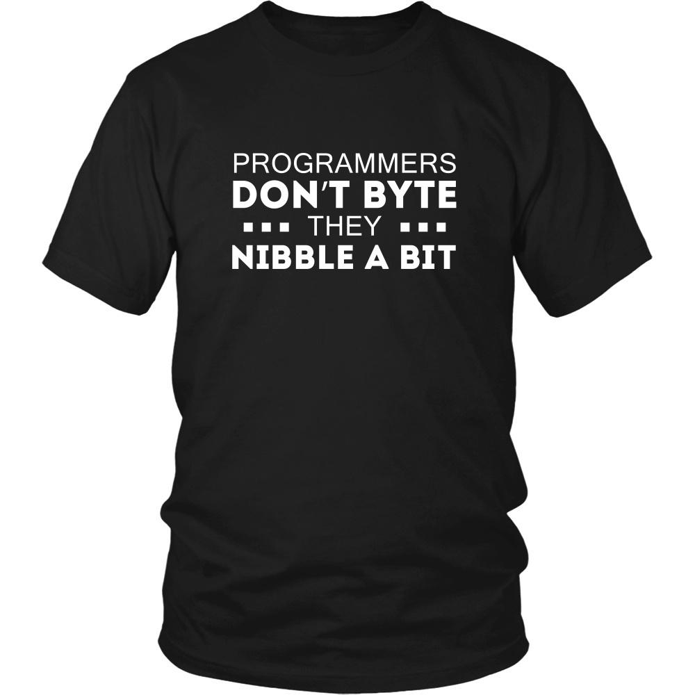 Coding T Shirt - Programmers don't bite they nibble a bit-T-shirt-Teelime | shirts-hoodies-mugs