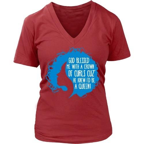 Curly T Shirt - God blessed me with a crown of curls cuz' He knew I'd be a queen-T-shirt-Teelime | shirts-hoodies-mugs
