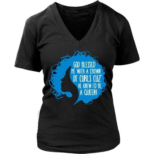 Curly T Shirt - God blessed me with a crown of curls cuz' He knew I'd be a queen-T-shirt-Teelime | shirts-hoodies-mugs