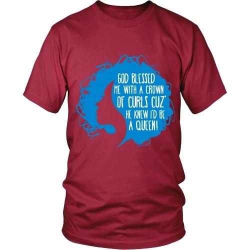 Curly T Shirt - God blessed me with a crown of curls cuz' He knew I'd be a queen-T-shirt-Teelime | shirts-hoodies-mugs