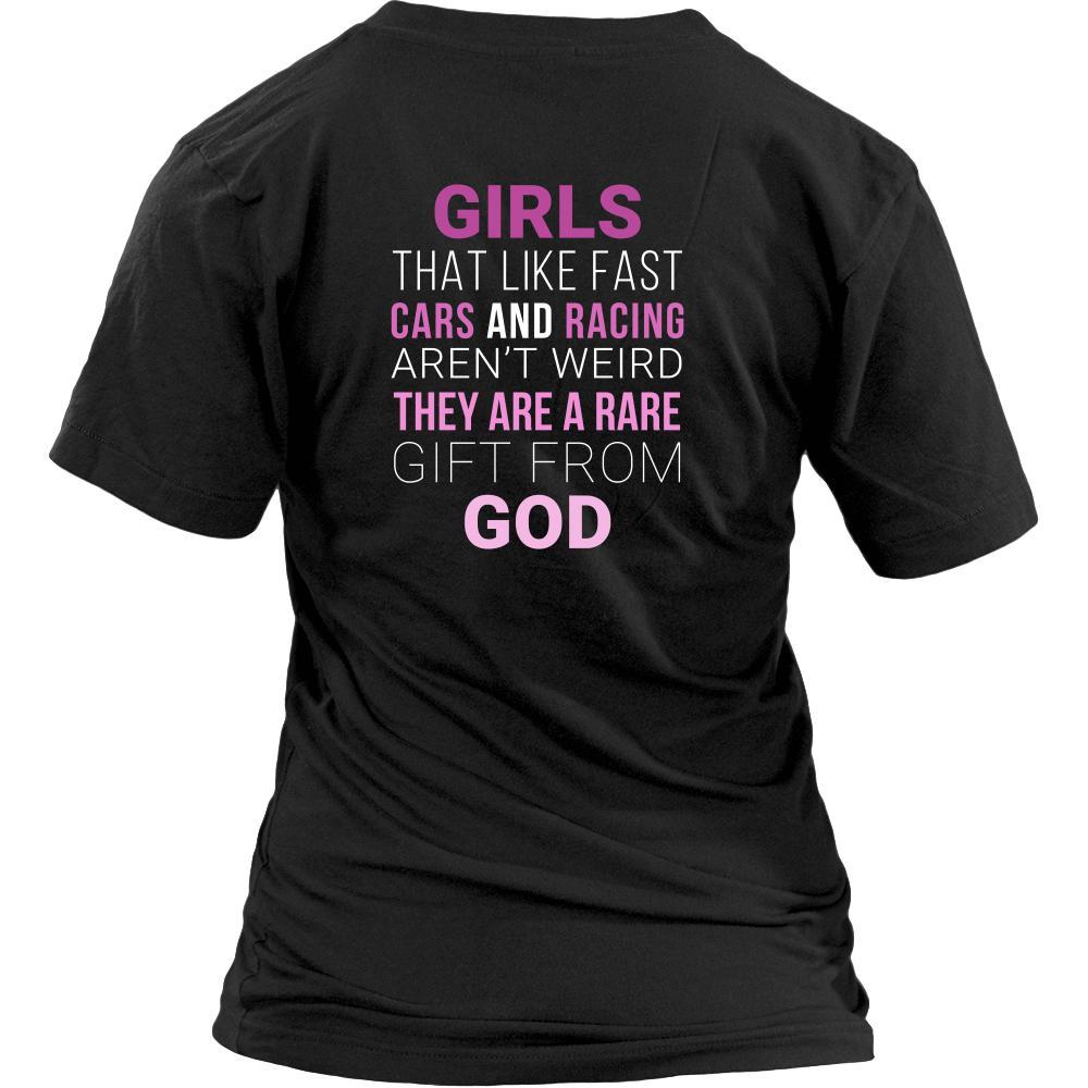 Drag Racing T Shirt Back - Girls that like fast cars and racing aren't weird-T-shirt-Teelime | shirts-hoodies-mugs