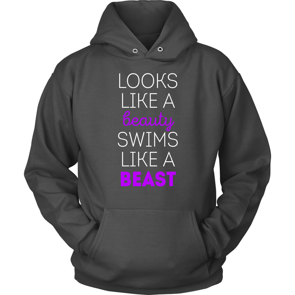 Swimming T Shirt - Looks like a beauty swims like a beast, Bright Purple-T-shirt-Teelime | shirts-hoodies-mugs