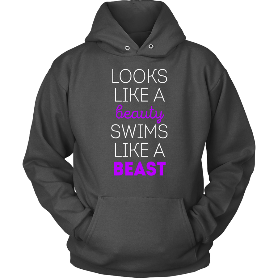 Swimming T Shirt - Looks like a beauty swims like a beast, Bright Purple-T-shirt-Teelime | shirts-hoodies-mugs