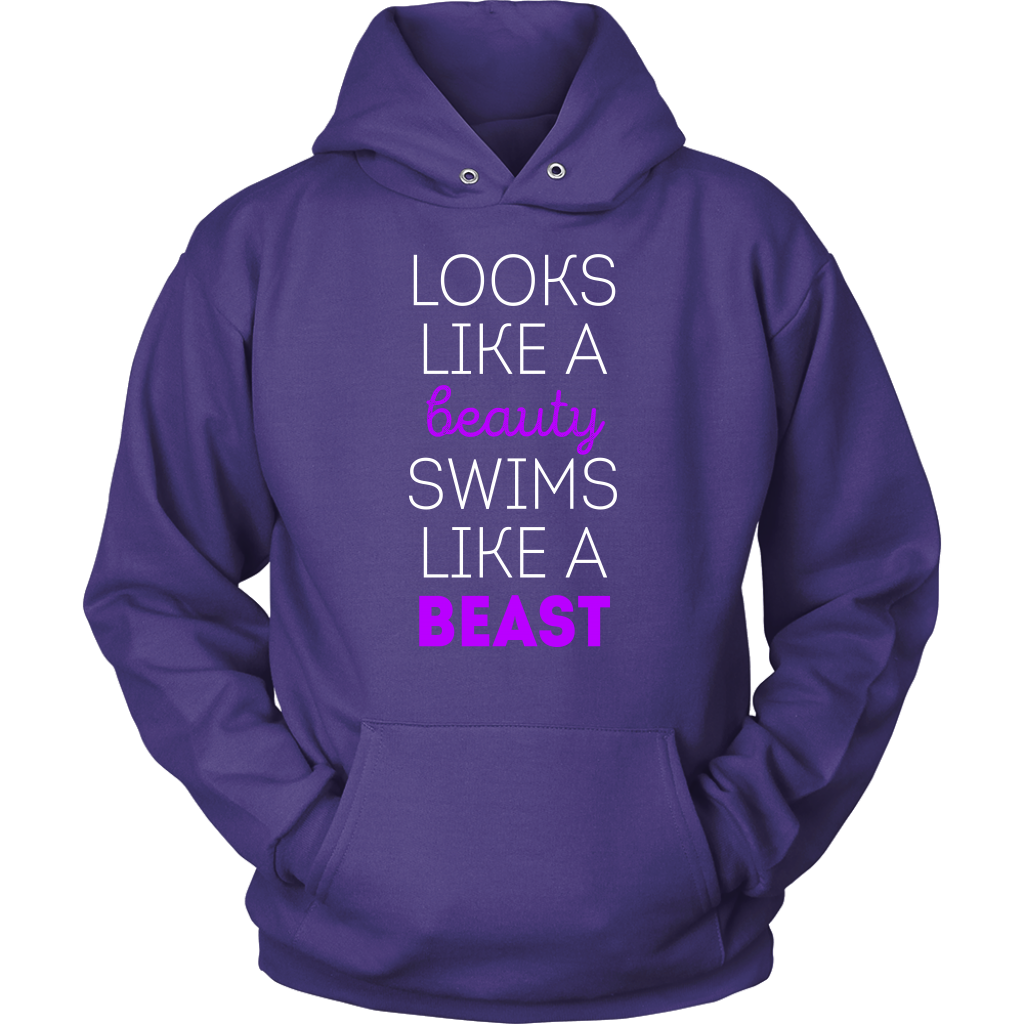 Swimming T Shirt - Looks like a beauty swims like a beast, Bright Purple-T-shirt-Teelime | shirts-hoodies-mugs