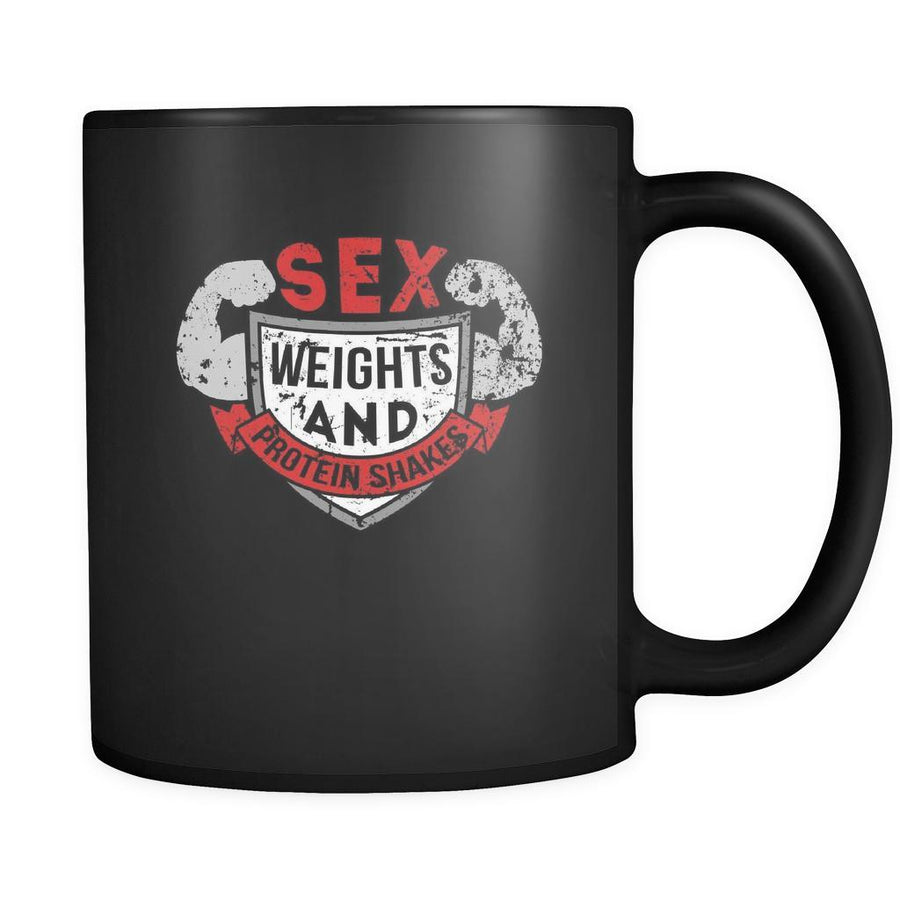 Fitness Sex weights and protein shakes 11oz Black Mug-Drinkware-Teelime | shirts-hoodies-mugs