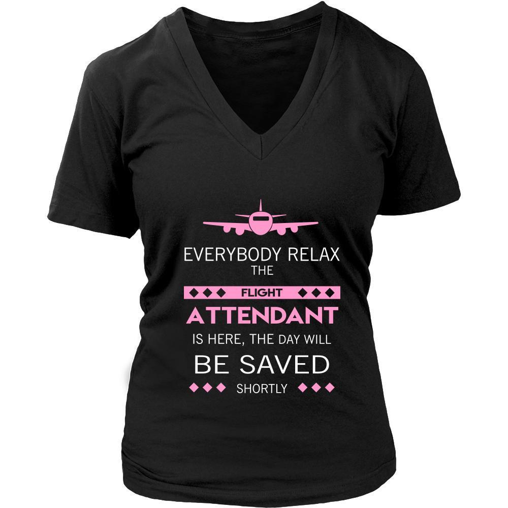 Flight Attendant Shirt - Everyone relax the flight attendant is here, the day will be save shortly - Profession Gift-T-shirt-Teelime | shirts-hoodies-mugs