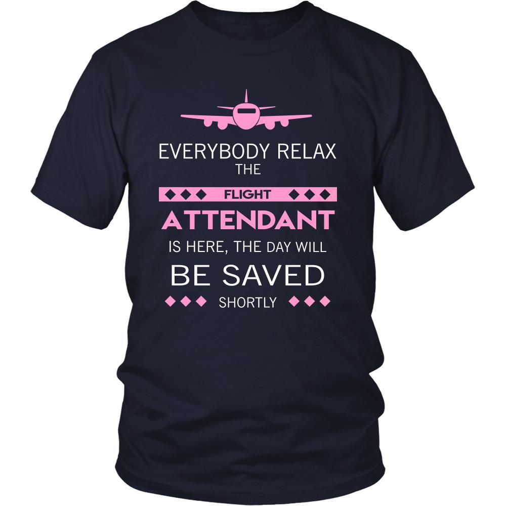 Flight Attendant Shirt - Everyone relax the flight attendant is here, the day will be save shortly - Profession Gift-T-shirt-Teelime | shirts-hoodies-mugs