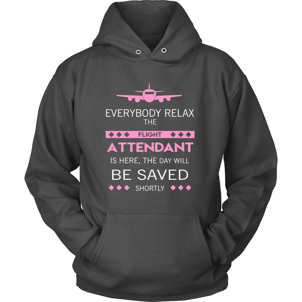 Flight Attendant Shirt - Everyone relax the flight attendant is here, the day will be save shortly - Profession Gift-T-shirt-Teelime | shirts-hoodies-mugs