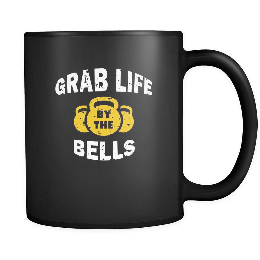 Grab life by the bells mug - sport gifts sport training accessories and equipment (11oz) Black-Drinkware-Teelime | shirts-hoodies-mugs