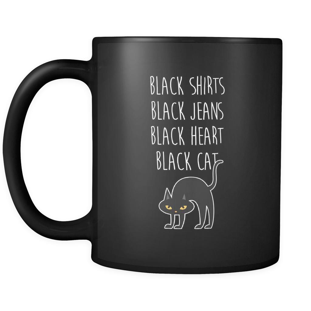 Halloween Black shirts black jeans black heart black cat 11oz Black Mug