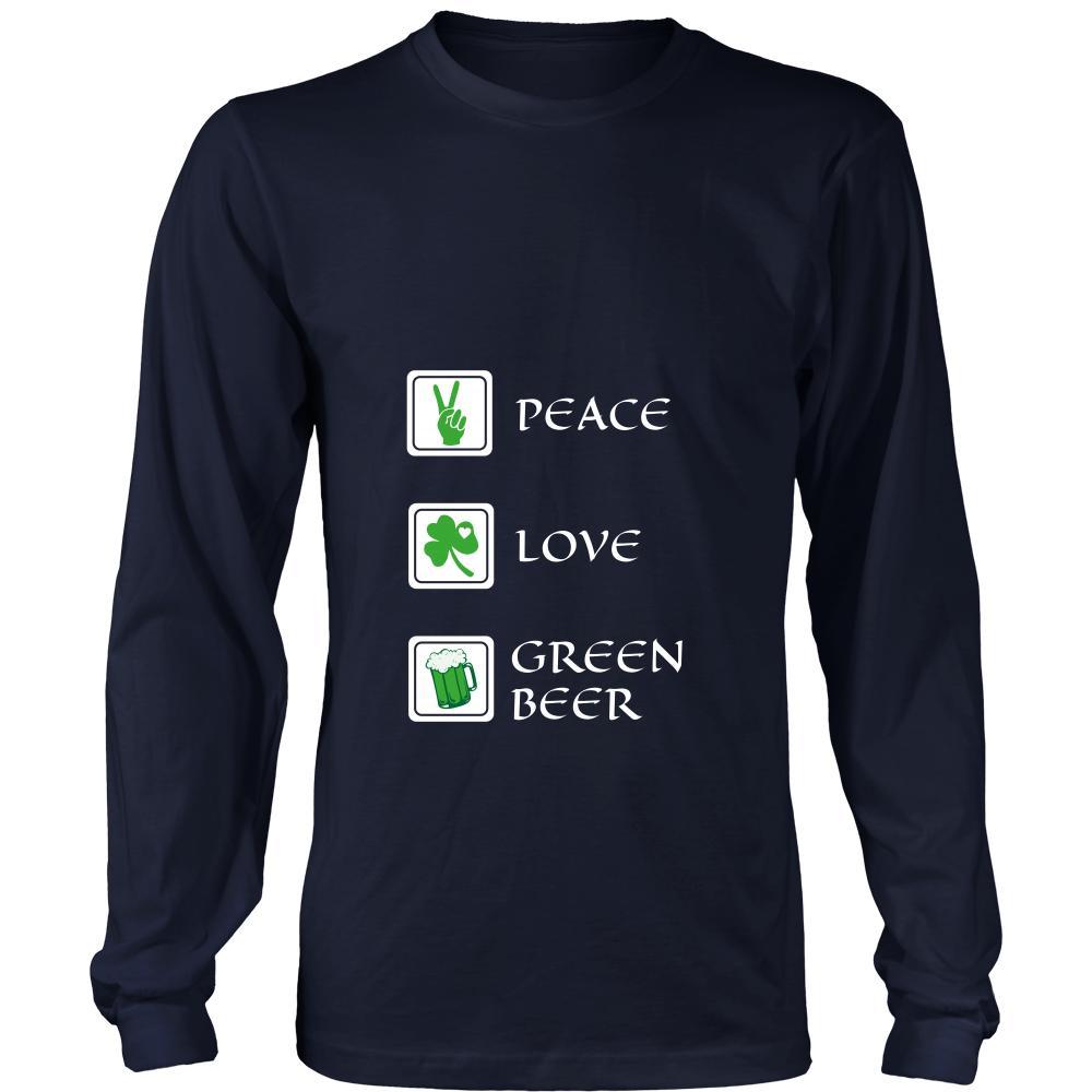 Happy Saint Patrick's Day- "Peace, Love, Green Beer" - custom made funny t-shirt.-T-shirt-Teelime | shirts-hoodies-mugs