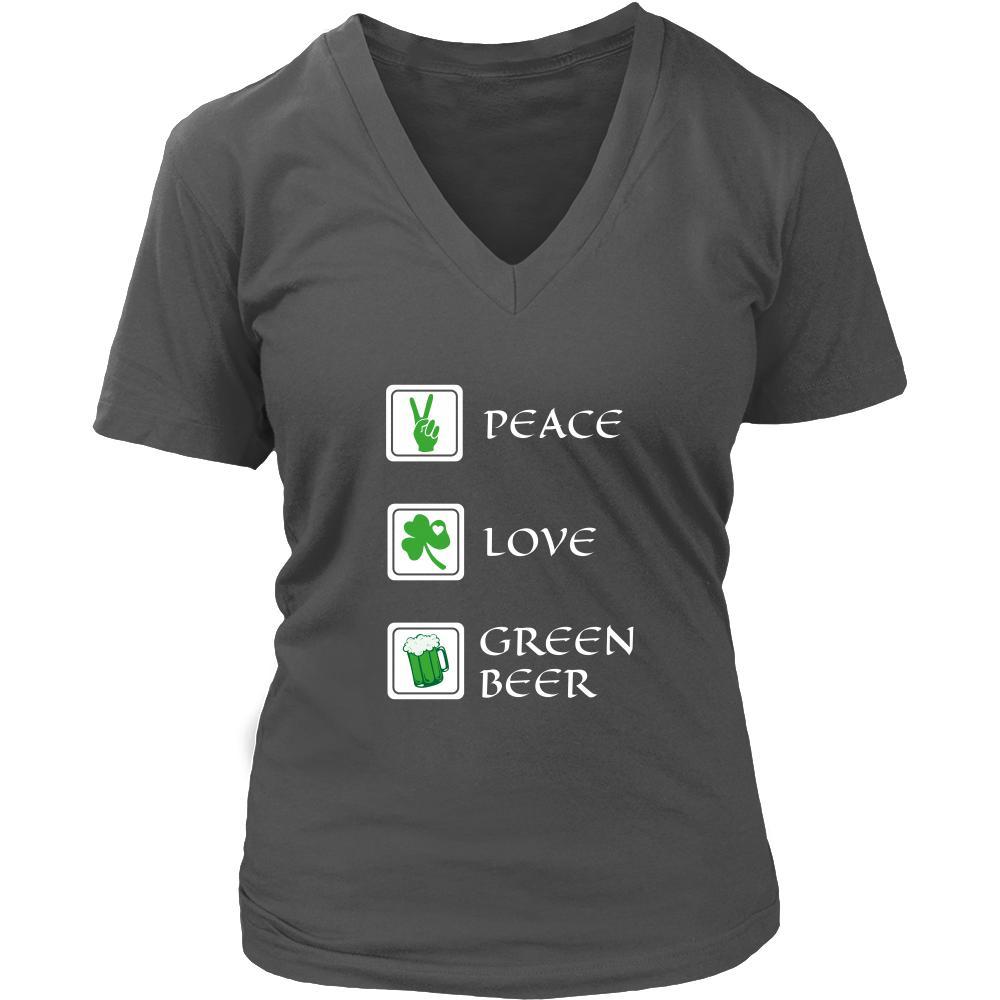 Happy Saint Patrick's Day- "Peace, Love, Green Beer" - custom made funny t-shirt.-T-shirt-Teelime | shirts-hoodies-mugs