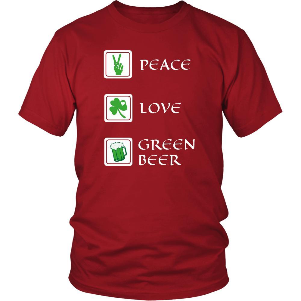 Happy Saint Patrick's Day- "Peace, Love, Green Beer" - custom made funny t-shirt.-T-shirt-Teelime | shirts-hoodies-mugs
