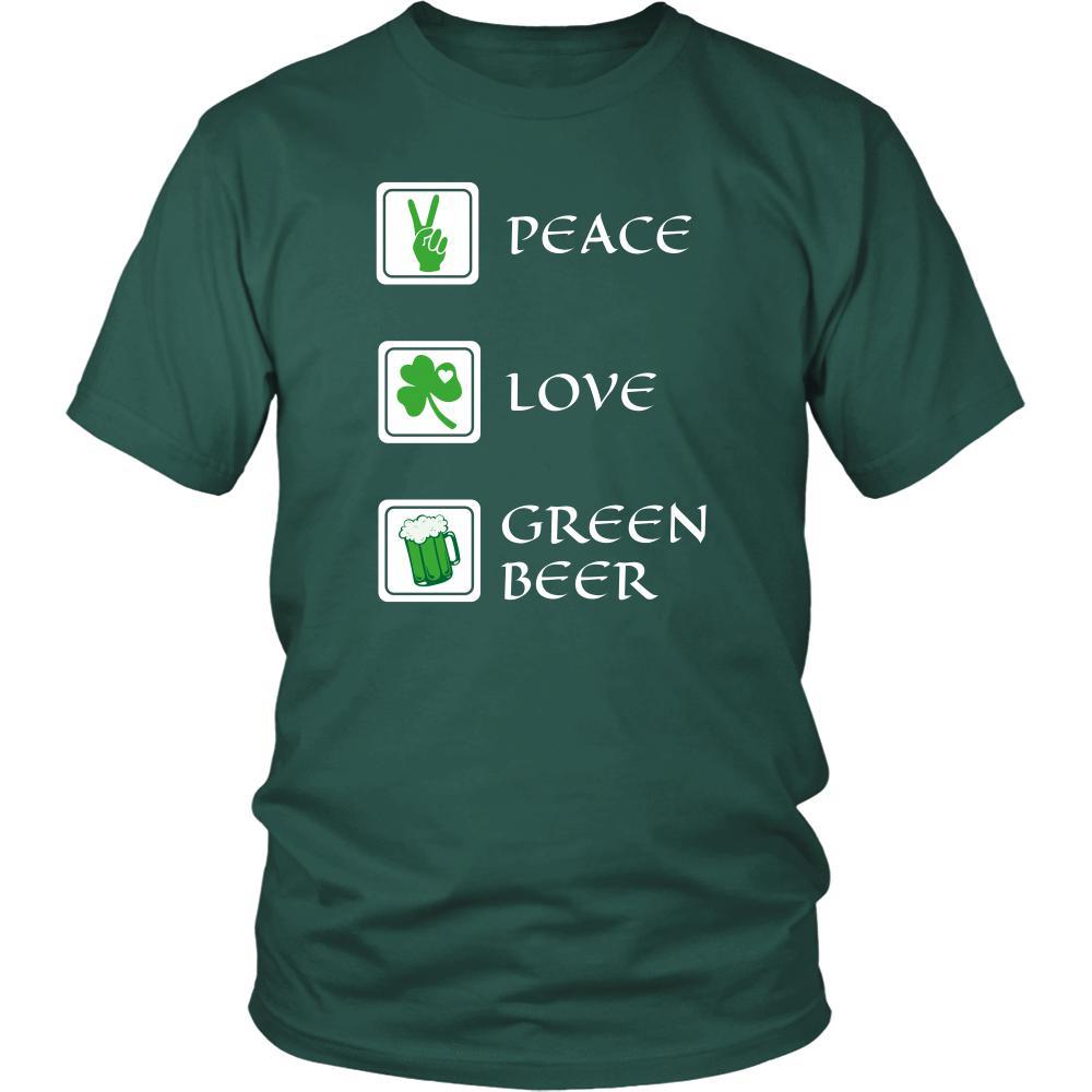 Happy Saint Patrick's Day- "Peace, Love, Green Beer" - custom made funny t-shirt.-T-shirt-Teelime | shirts-hoodies-mugs