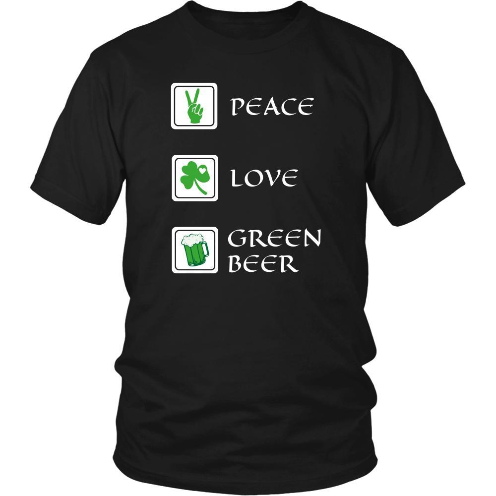Happy Saint Patrick's Day- "Peace, Love, Green Beer" - custom made funny t-shirt.-T-shirt-Teelime | shirts-hoodies-mugs