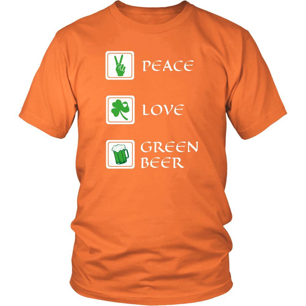 Happy Saint Patrick's Day- "Peace, Love, Green Beer" - custom made funny t-shirt.-T-shirt-Teelime | shirts-hoodies-mugs