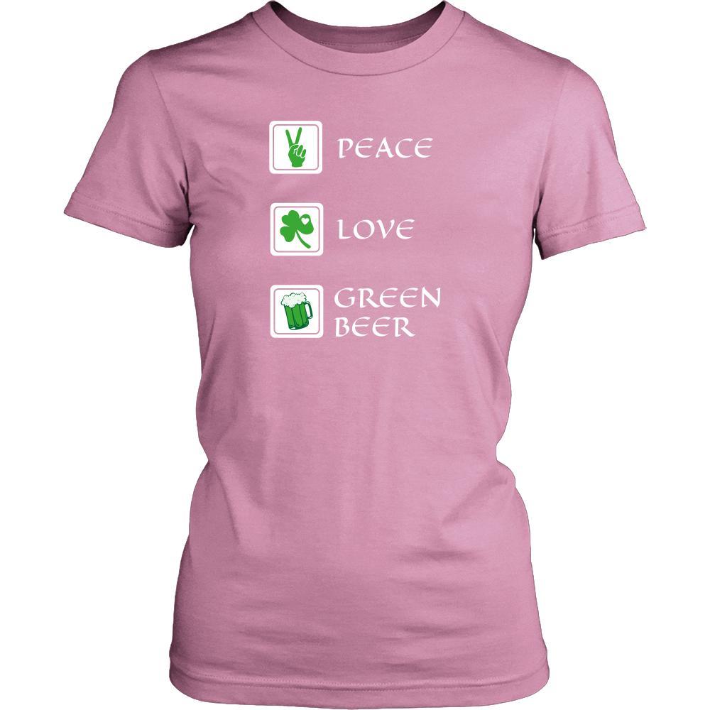Happy Saint Patrick's Day- "Peace, Love, Green Beer" - custom made funny t-shirt.-T-shirt-Teelime | shirts-hoodies-mugs