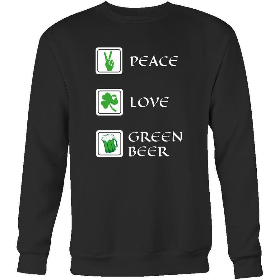 Happy Saint Patrick's Day- "Peace, Love, Green Beer" - custom made funny t-shirt.-T-shirt-Teelime | shirts-hoodies-mugs