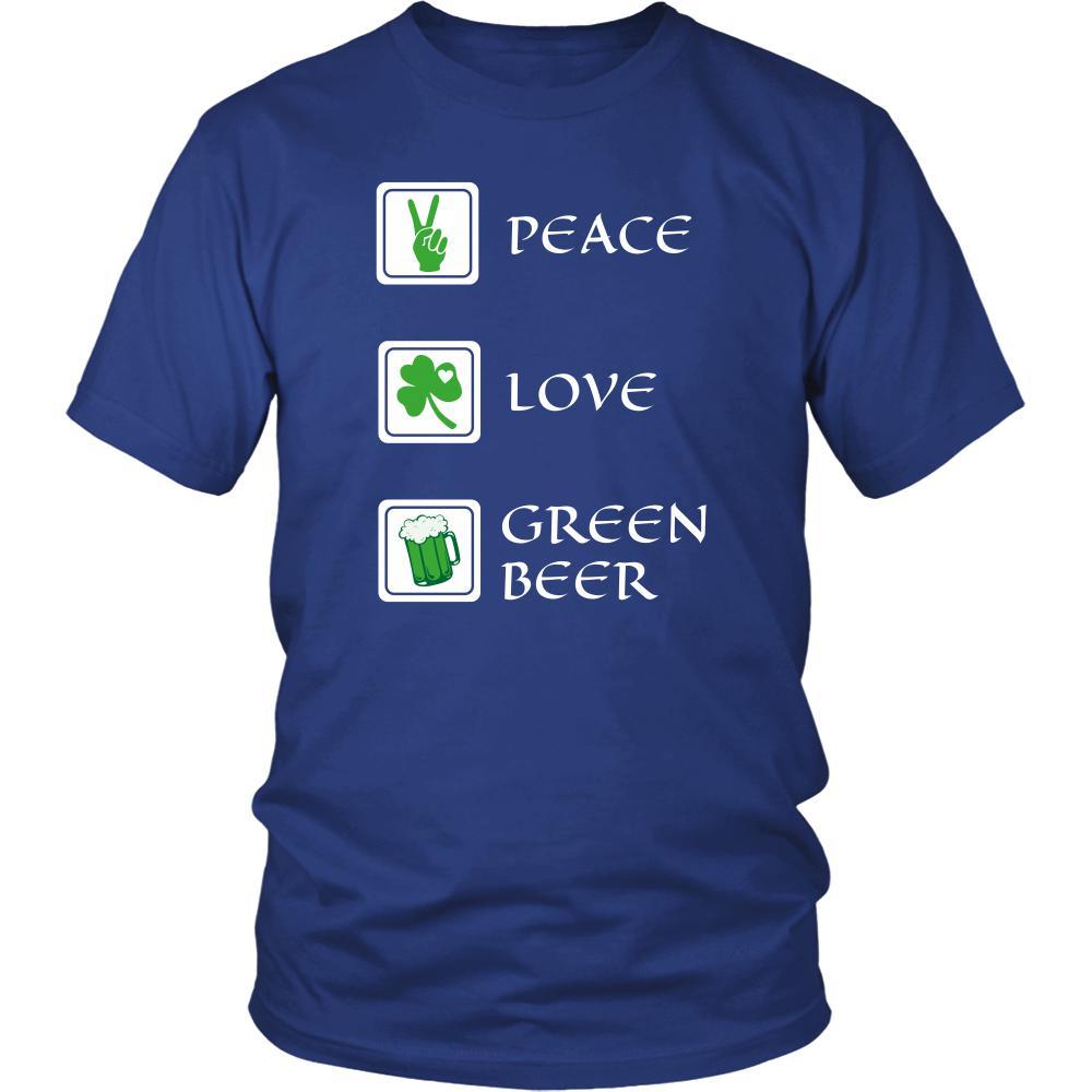 Happy Saint Patrick's Day- "Peace, Love, Green Beer" - custom made funny t-shirt.-T-shirt-Teelime | shirts-hoodies-mugs