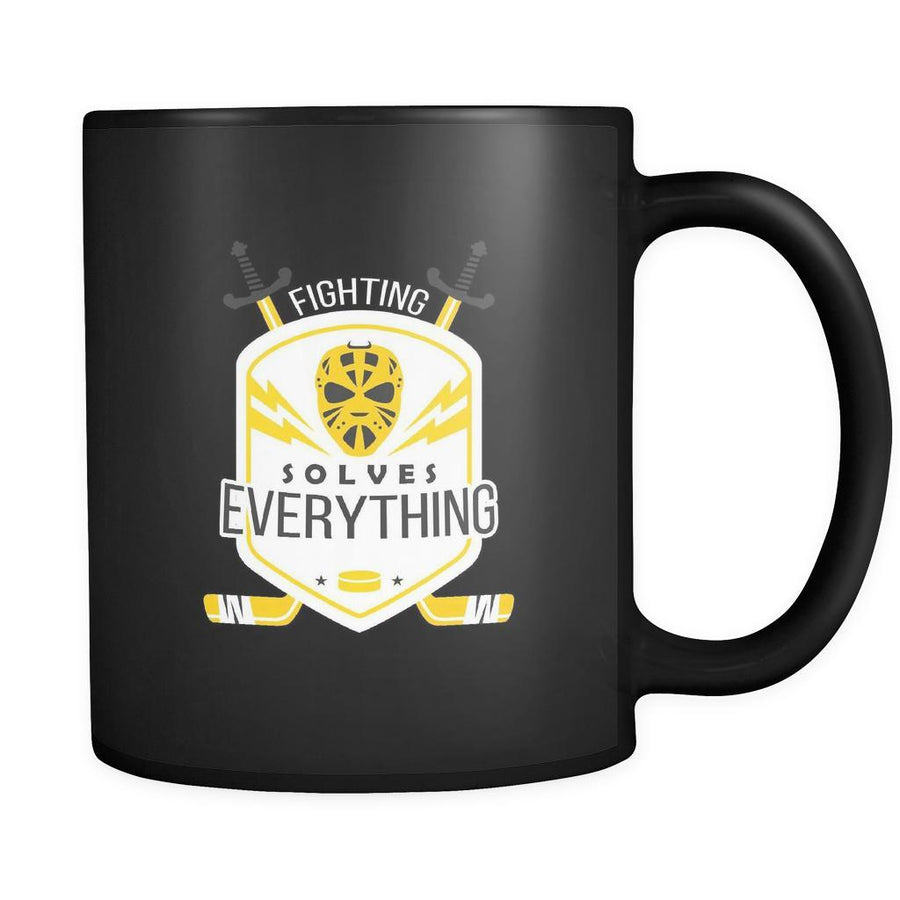 Hockey Fighting solves everything 11oz Black Mug-Drinkware-Teelime | shirts-hoodies-mugs