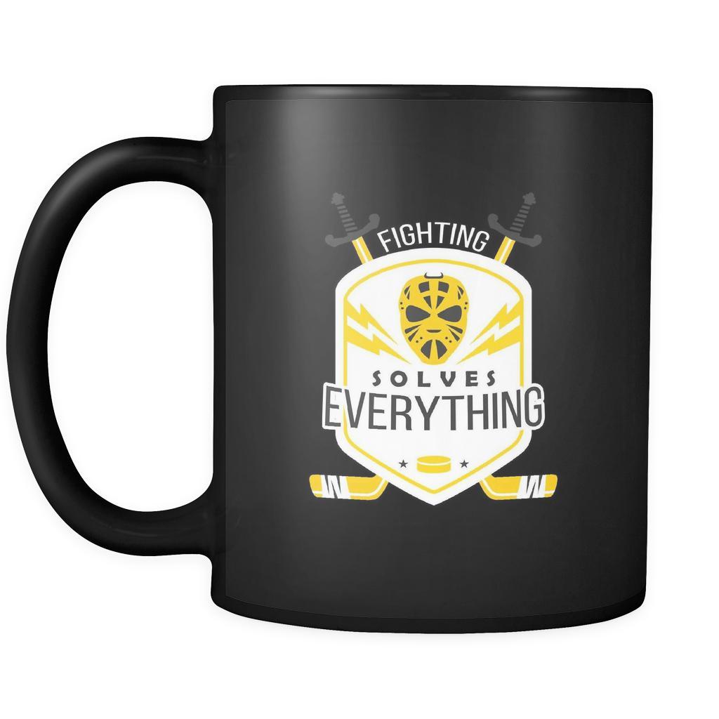 Hockey Fighting solves everything 11oz Black Mug-Drinkware-Teelime | shirts-hoodies-mugs