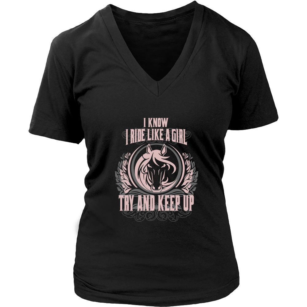 Horse Ride Shirt - I know I ride like a girl try and keep up- Hobby-T-shirt-Teelime | shirts-hoodies-mugs