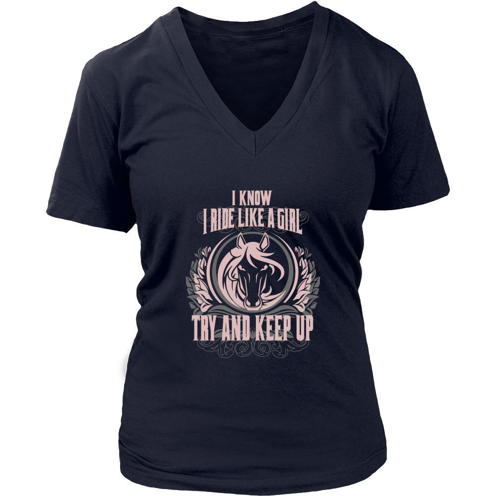 Horse Ride Shirt - I know I ride like a girl try and keep up- Hobby-T-shirt-Teelime | shirts-hoodies-mugs