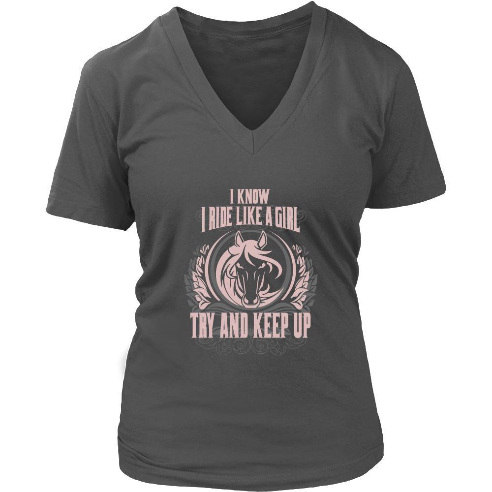 Horse Ride Shirt - I know I ride like a girl try and keep up- Hobby-T-shirt-Teelime | shirts-hoodies-mugs