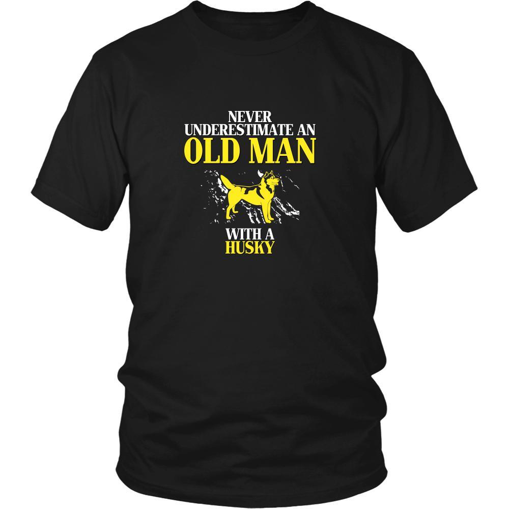 Husky Shirt - Never underestimate an old man with a Husky Grandfather Dog Gift-T-shirt-Teelime | shirts-hoodies-mugs