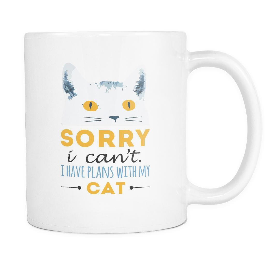 I Can't I Have Plans With My Cat mug - cats funny cup (11oz) White-Drinkware-Teelime | shirts-hoodies-mugs