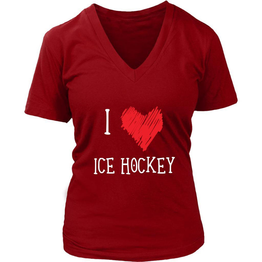 Ice Hockey V-neck shirt - I Love Ice Hockey - Women Gift-T-shirt-Teelime | shirts-hoodies-mugs