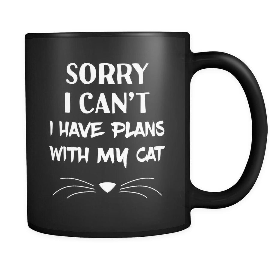 Introverts Sorry I Can't I Have Plans With My Cat 11oz Black Mug-Drinkware-Teelime | shirts-hoodies-mugs