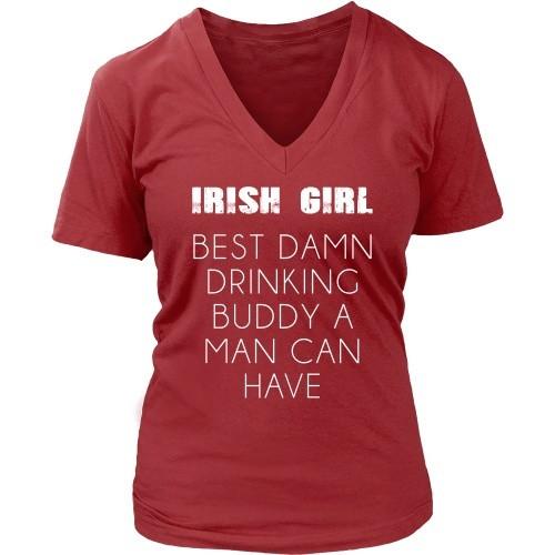 Irish T Shirt - Irish girl Best damn drinking buddy a man can have-T-shirt-Teelime | shirts-hoodies-mugs
