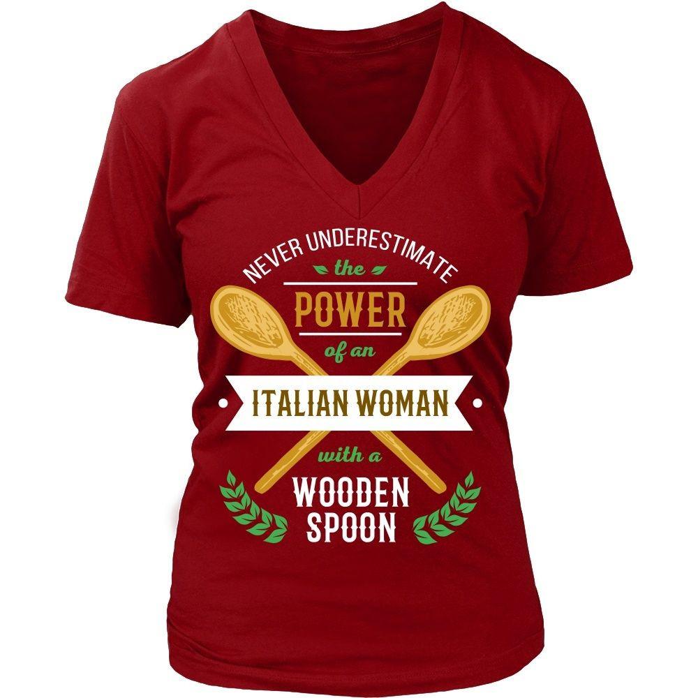 Italian T Shirt - Never underestimate the power of an Italian woman with a wooden spoon-T-shirt-Teelime | shirts-hoodies-mugs
