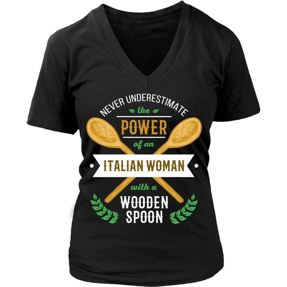 Italian T Shirt - Never underestimate the power of an Italian woman with a wooden spoon-T-shirt-Teelime | shirts-hoodies-mugs