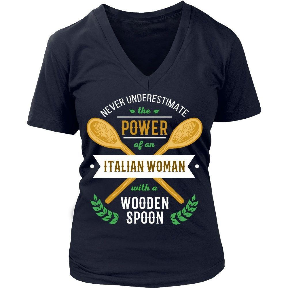 Italian T Shirt - Never underestimate the power of an Italian woman with a wooden spoon-T-shirt-Teelime | shirts-hoodies-mugs