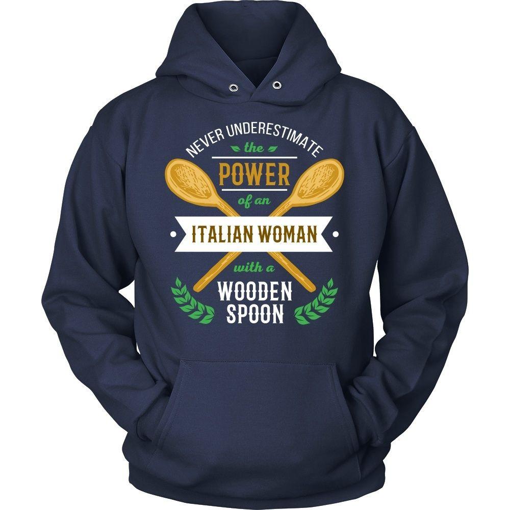 Italian T Shirt - Never underestimate the power of an Italian woman with a wooden spoon-T-shirt-Teelime | shirts-hoodies-mugs