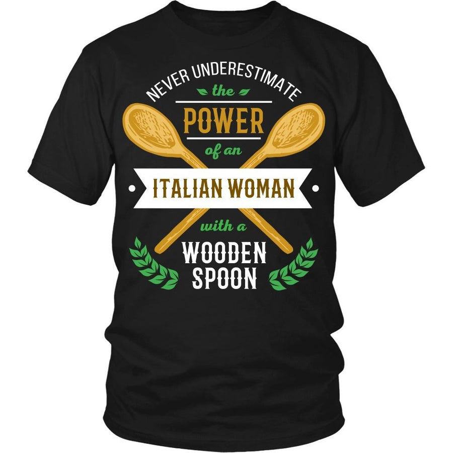 Italian T Shirt - Never underestimate the power of an Italian woman with a wooden spoon-T-shirt-Teelime | shirts-hoodies-mugs