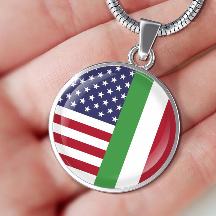 Italy Love - Proud Italian-American - Luxury Necklace Round Pendant-Jewelry-Teelime | shirts-hoodies-mugs